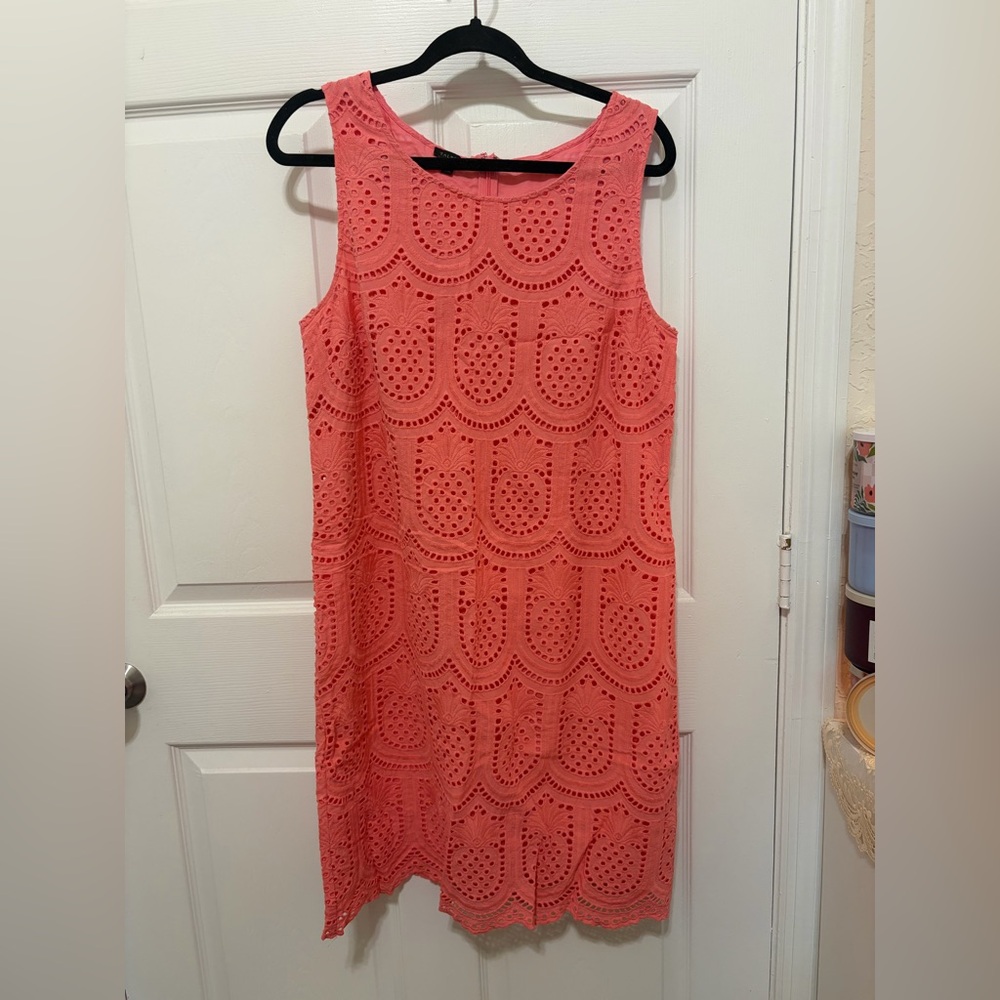 Talbots Pink Eyelet Sleeveless Midi Dress